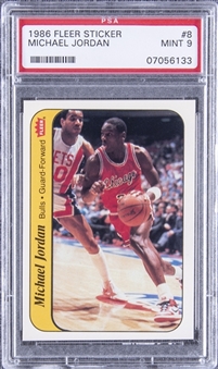 1986/87 Fleer Stickers #8 Michael Jordan Rookie Card – PSA MINT 9